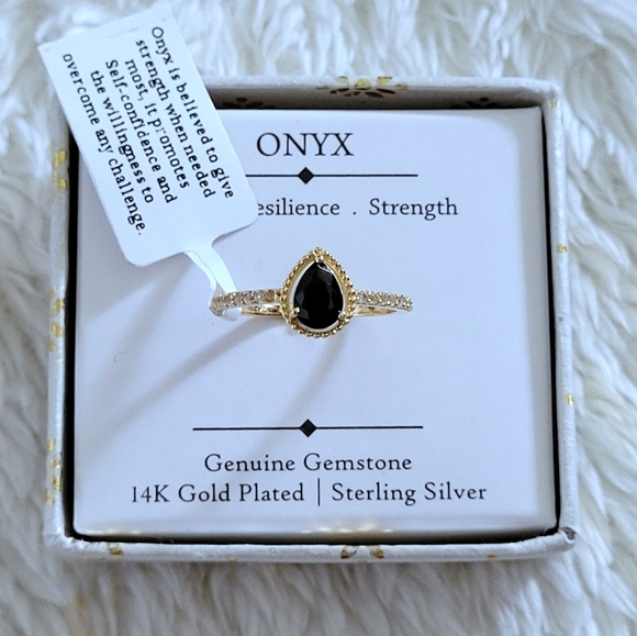 Shivam Pear🍐Shaped Black🖤 Onyx Gold💛 Ring💍 - NIB - Picture 16 of 16